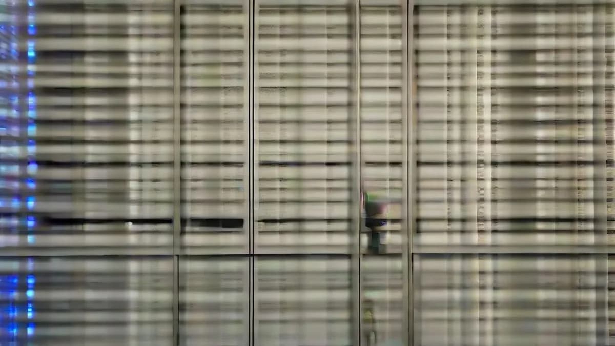 Cybersecurity engineer working amidst server racks in a high-tech data facility